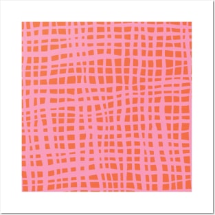 Retro grid pattern - orange and pink Posters and Art